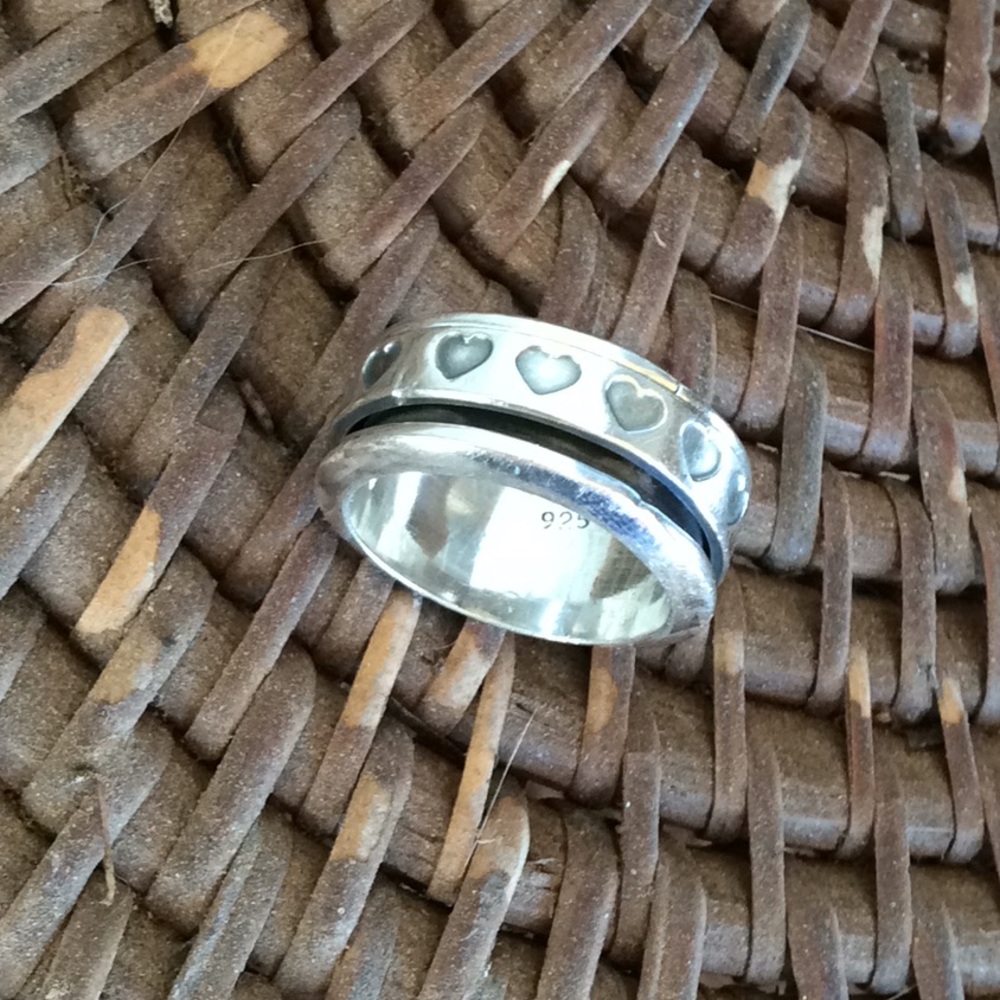 925 Solid Sterling Silver Ring With Hearts - image 1